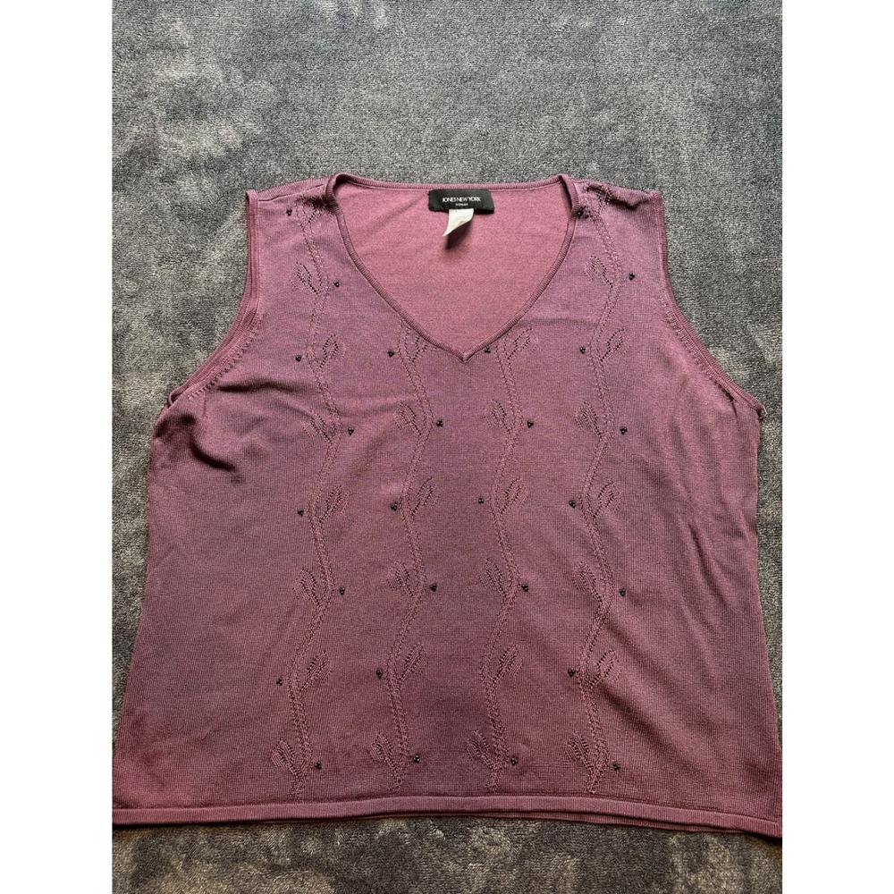 Jones New York Woman Mauve Beaded Pointelle Knit V-Neck Sleeveless Top 3X - 287